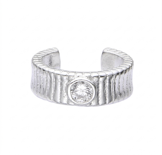 Ear Cuff Rayado con Cristal Plata 925