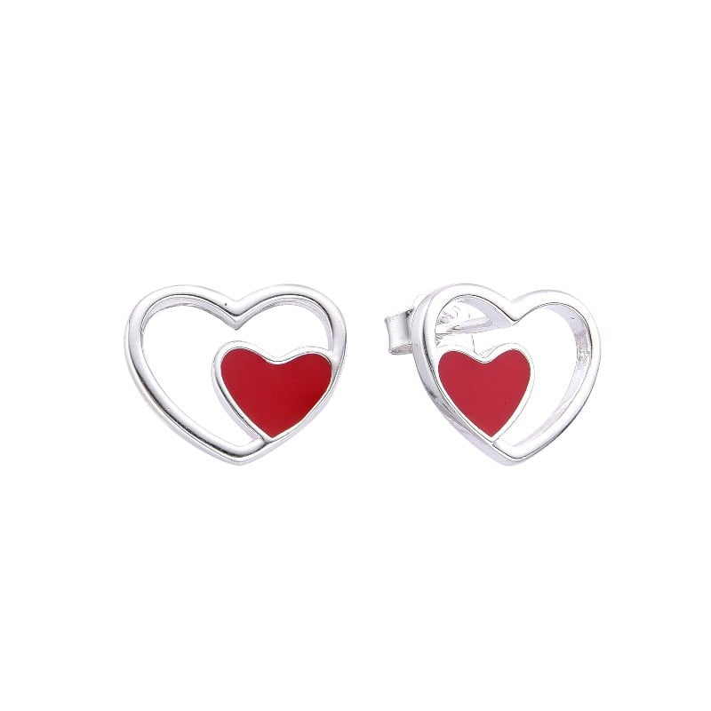 Zarcillos Sirueta de Corazón con corazones rojos 1,1cm