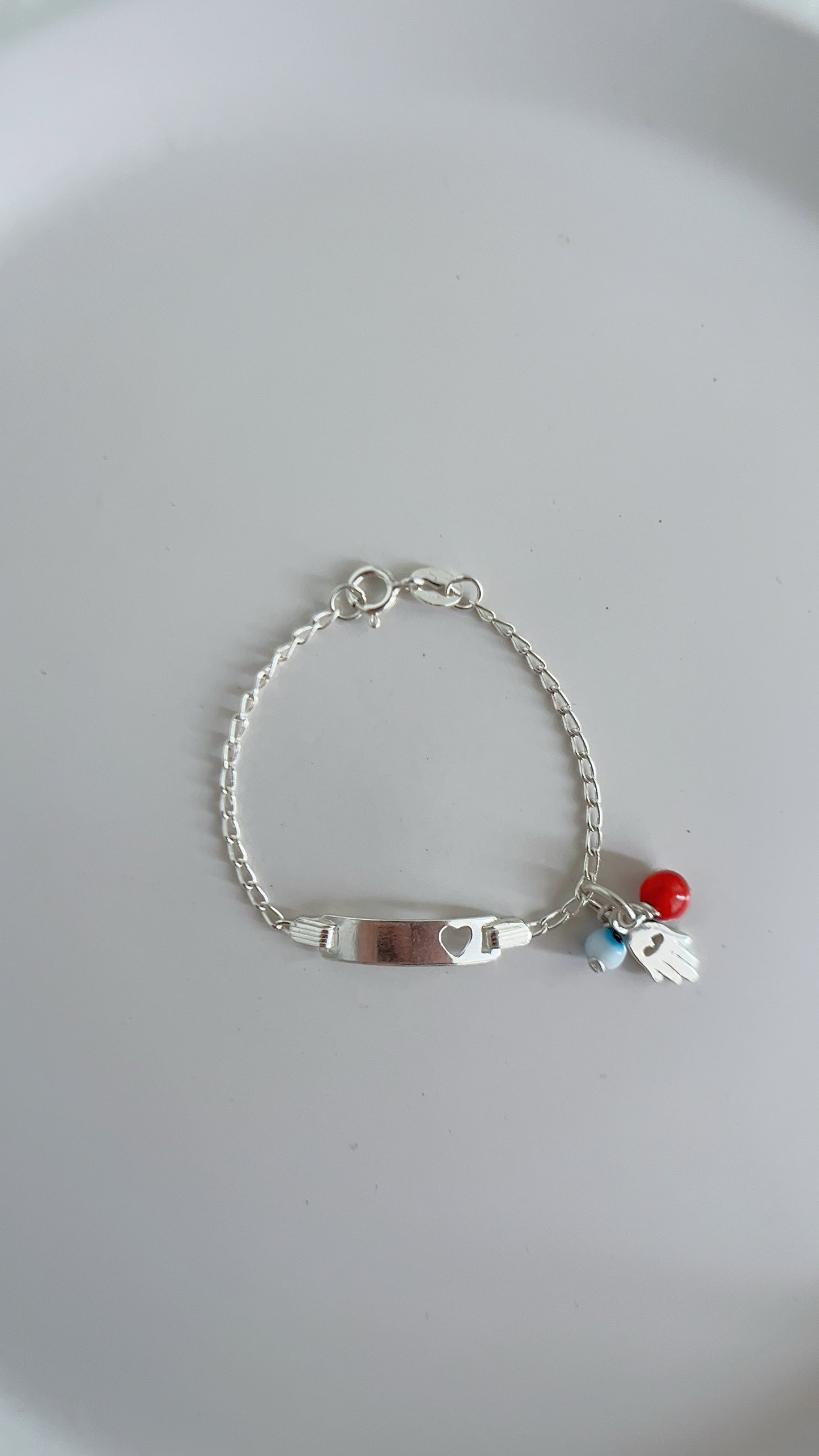 Esclava Corazon con Dijes Pionia, Ojo y Mano - Plata 925