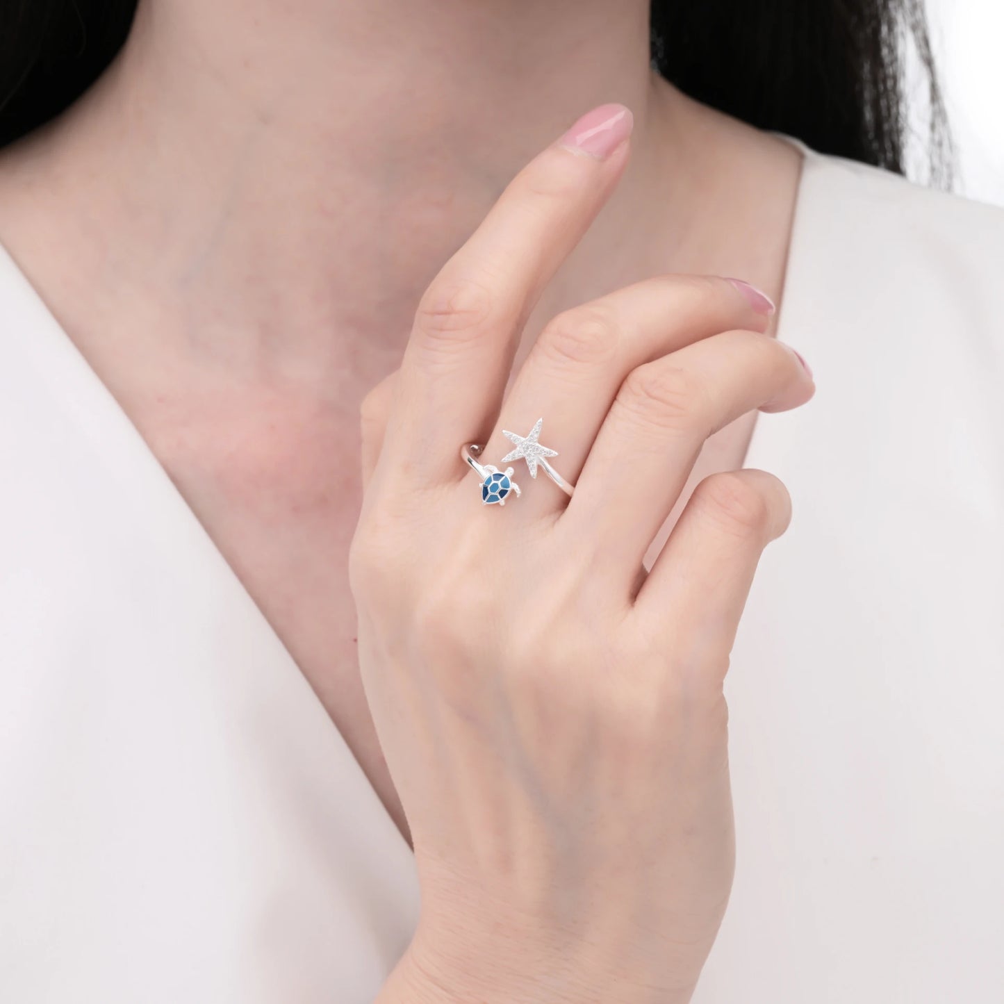 Anillo Tortuga y Estrella Plata 925