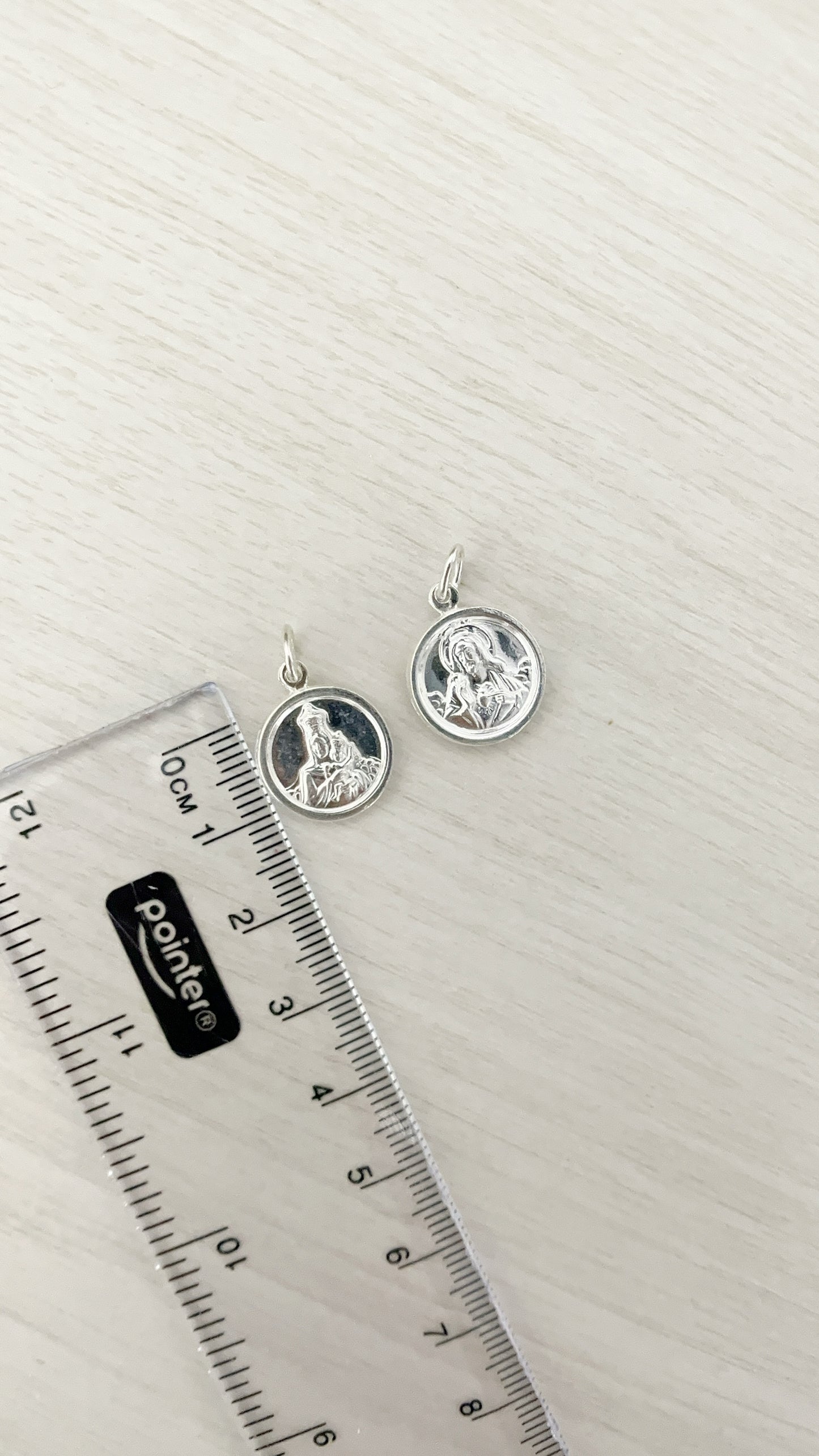 Medalla Doble Cara: Jesús y Virgen del Carmen 1,4cm - Plata 925