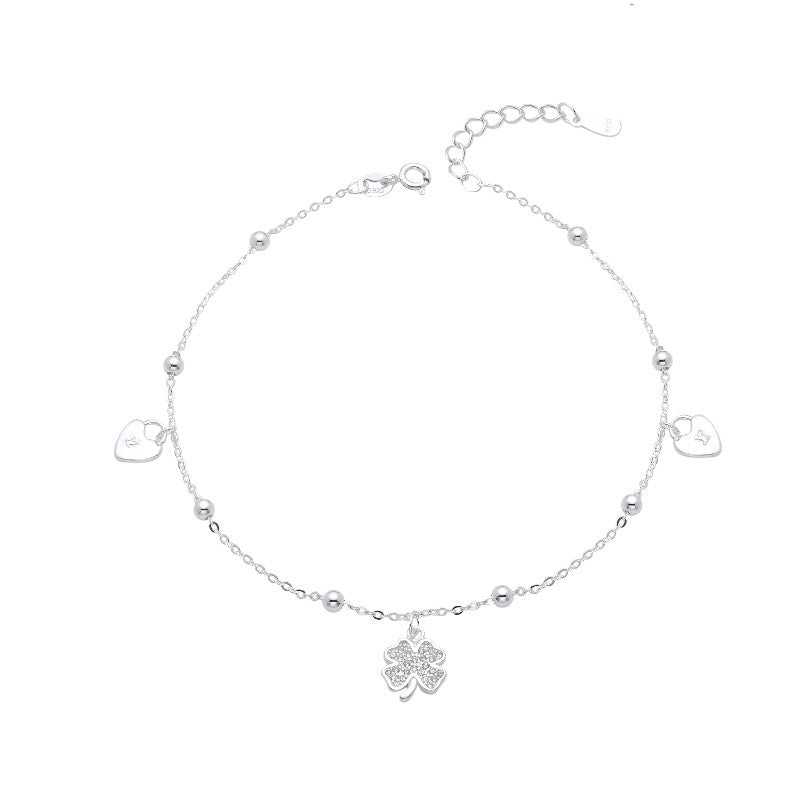 Pulsera Dijes Trébol y 2 Corazones 20cm - Plata 925