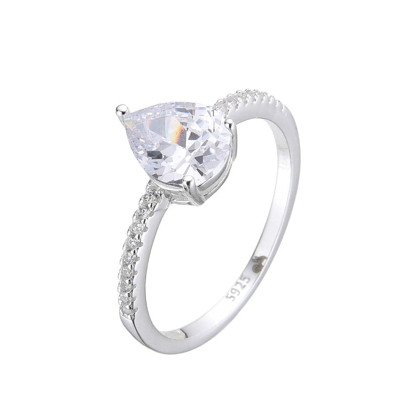 Anillos Solitarios Zircon Gota con Cristales Plata 925