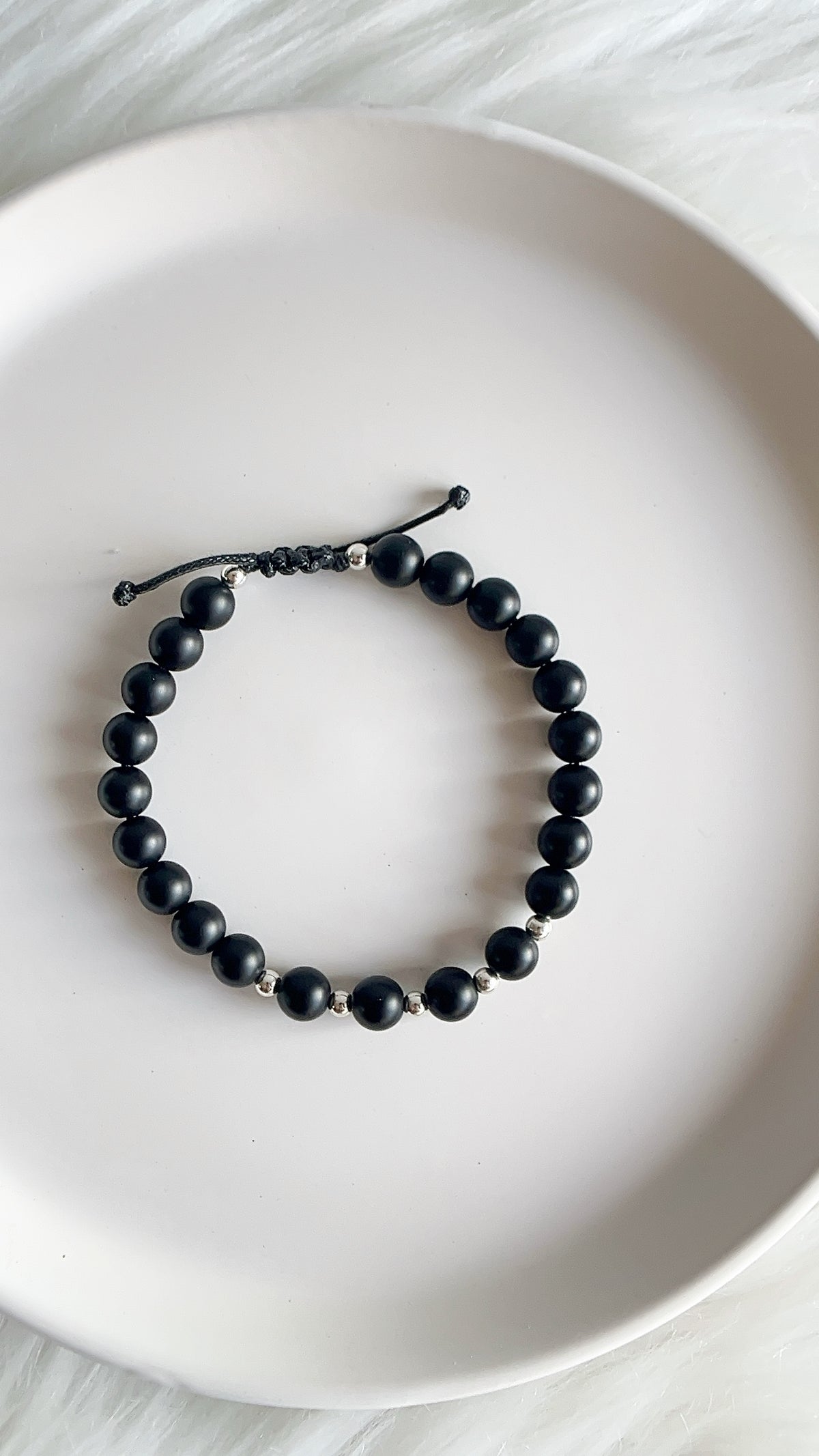 Pulsera Caballero Ajustable - Piedra Onix con Balines - Plata 925