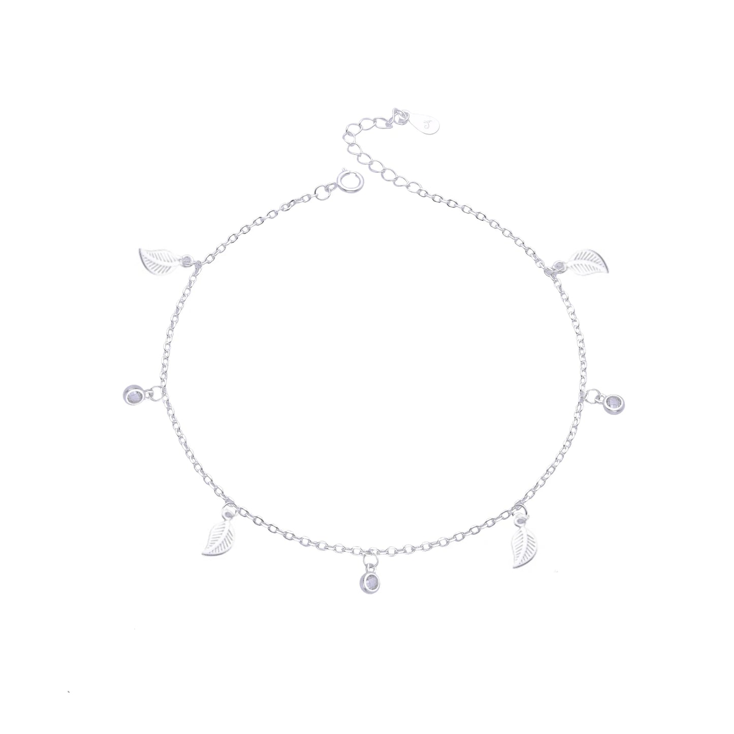 Tobillera Dijes de Hojas y Punto de Luz 25cm Ajustable - Plata 925