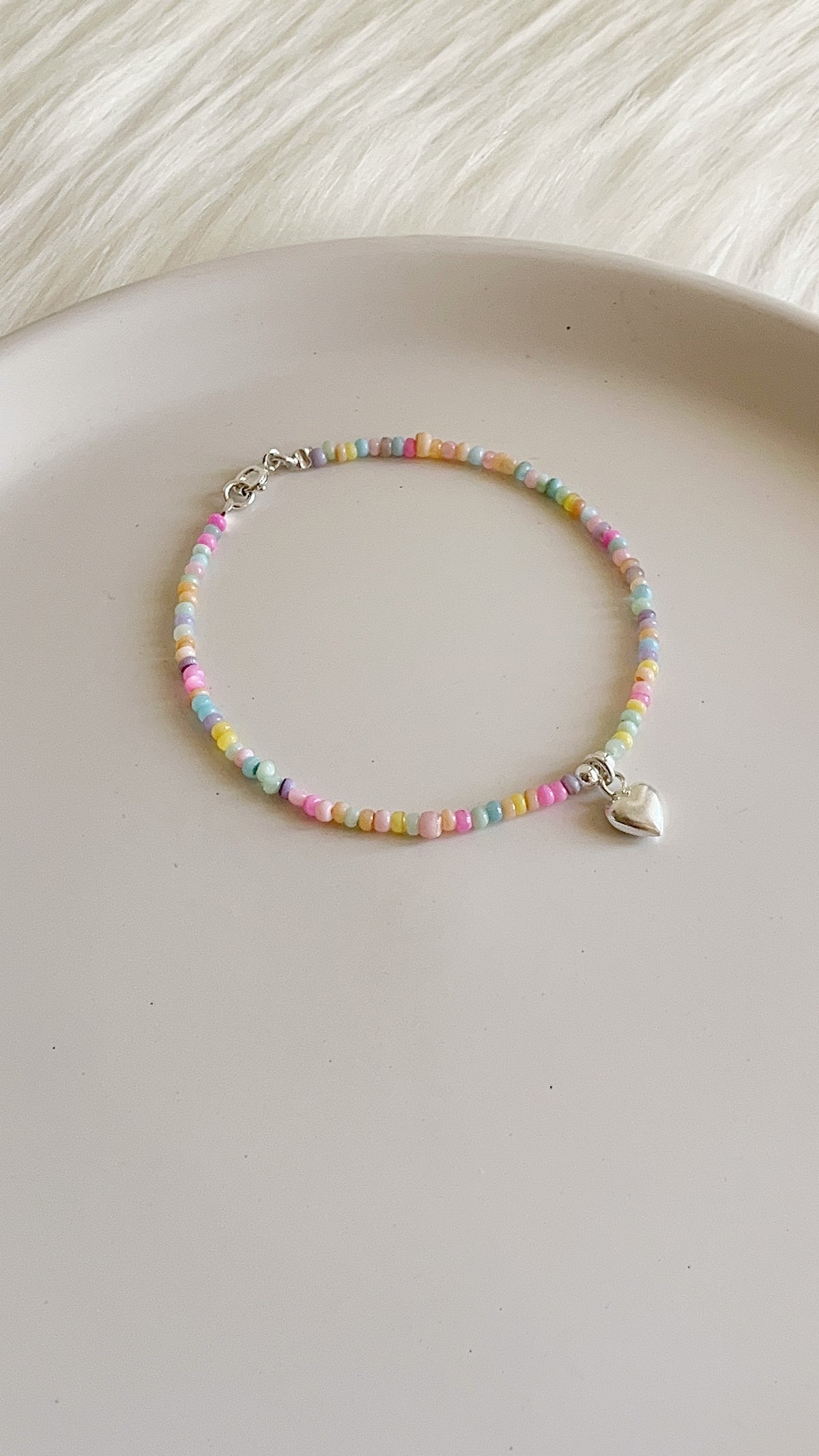 Pulsera Nacar con Dije Corazon 18cm - Plata 925