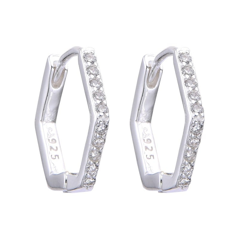 Argollas Hexagonales con Cristales 1,6cm Plata 925