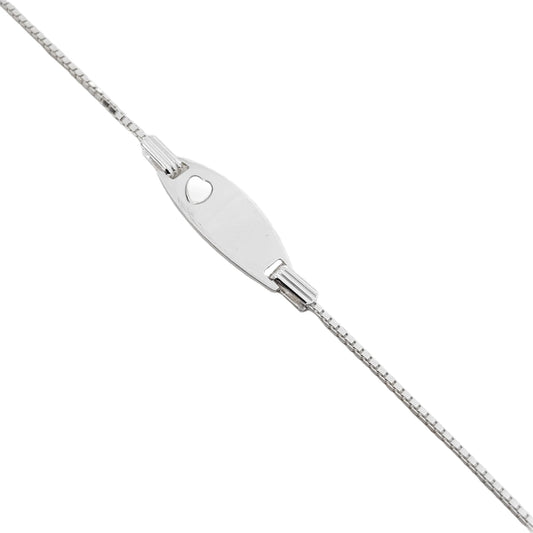 Esclava Tejido Veneciana Placa Ovalada Corazón 15cm Ajustable - Plata 925