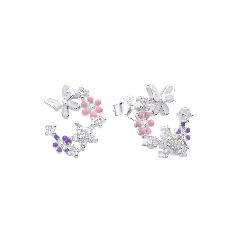 Zarcillos Mariposas y Flores de Colores Plata 925