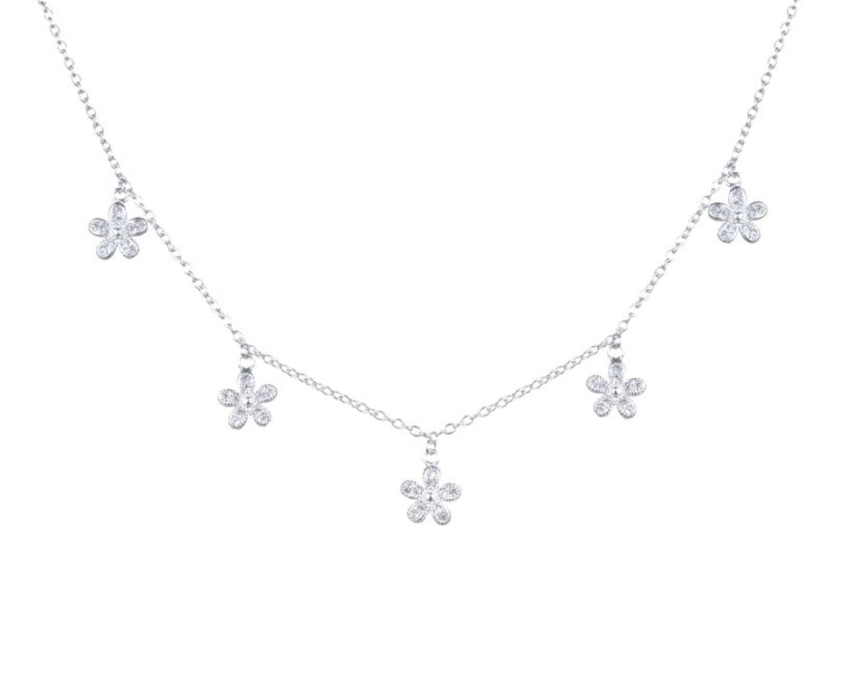 Choker 5 Dijes Flores 40cm - Plata 925