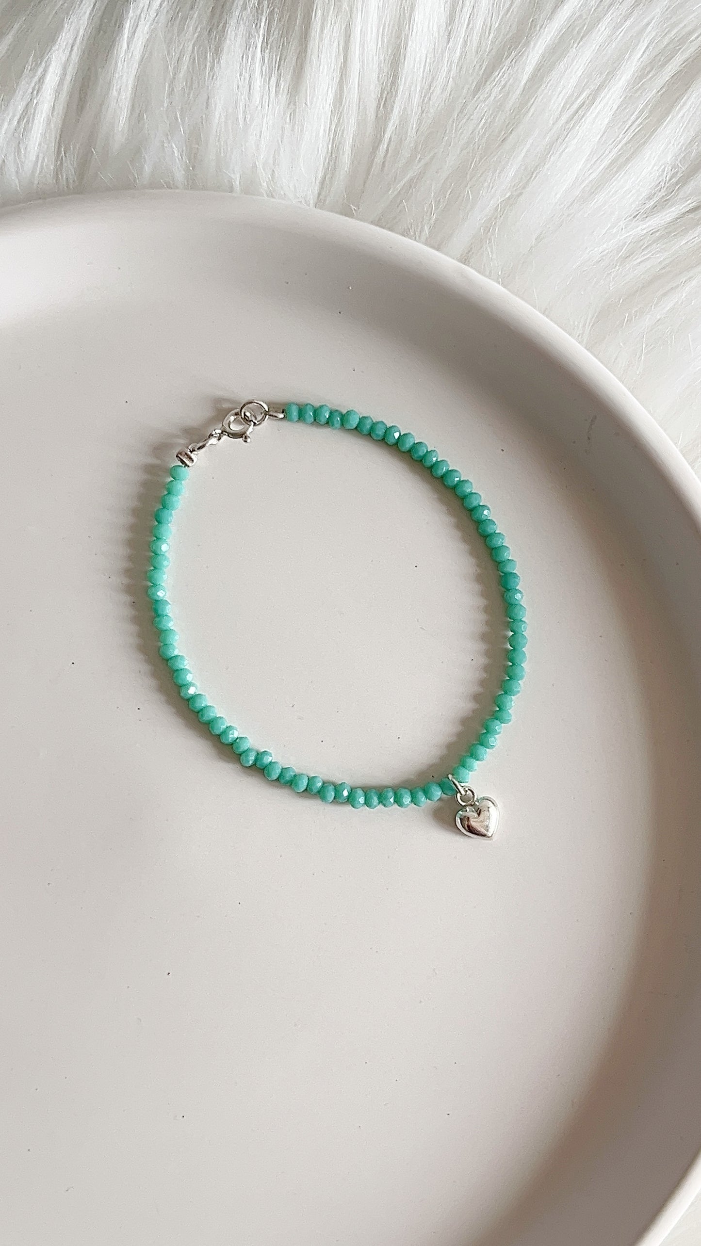 Pulsera Cristal de Checo Dije de Corazón 18,5cm - Plata 925