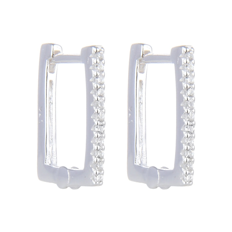 Argollas Cuadradas con Brillantes 1,3cm - Plata 925