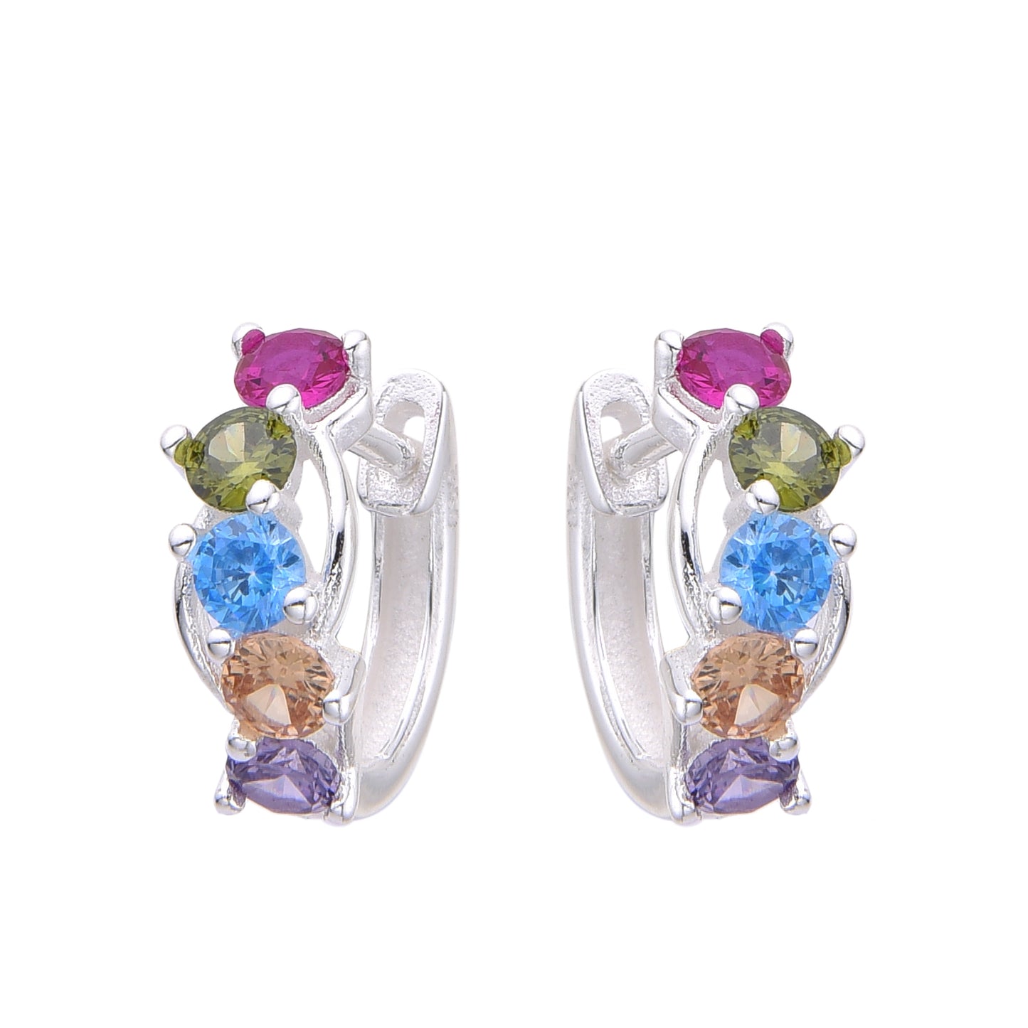 Argollas Piedras Colores 1,4cm Plata 925