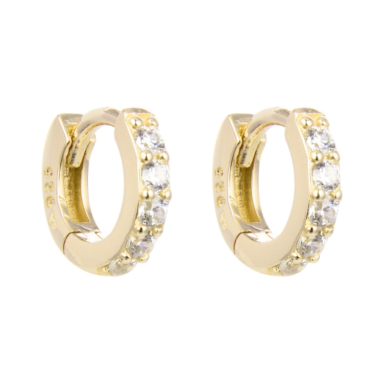 Argollas Huggie Cristales con Baño de Oro - Plata 925