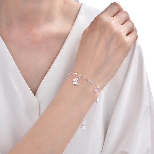 Pulsera Dijes Pez, Gato, Mariposa, Corazon 20cm Ajustable - Plata 925