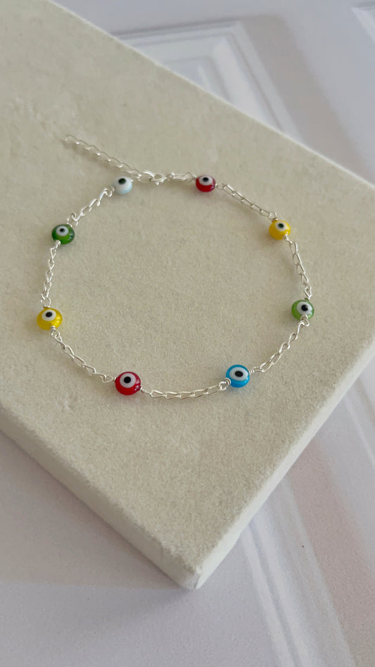 Tobillera Ojos 25cm Ajustable - Plata 925