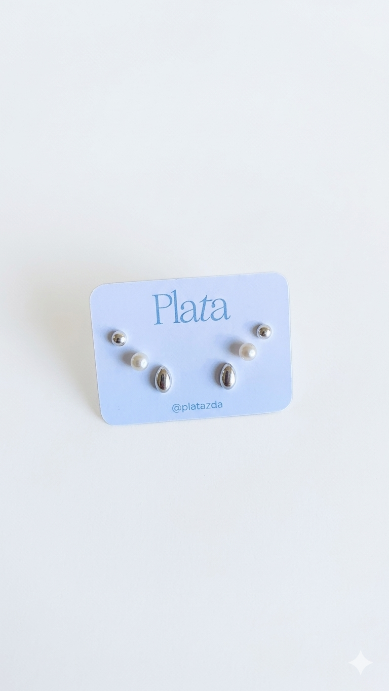 Set 3 Pares de Zarcillos - Plata 925