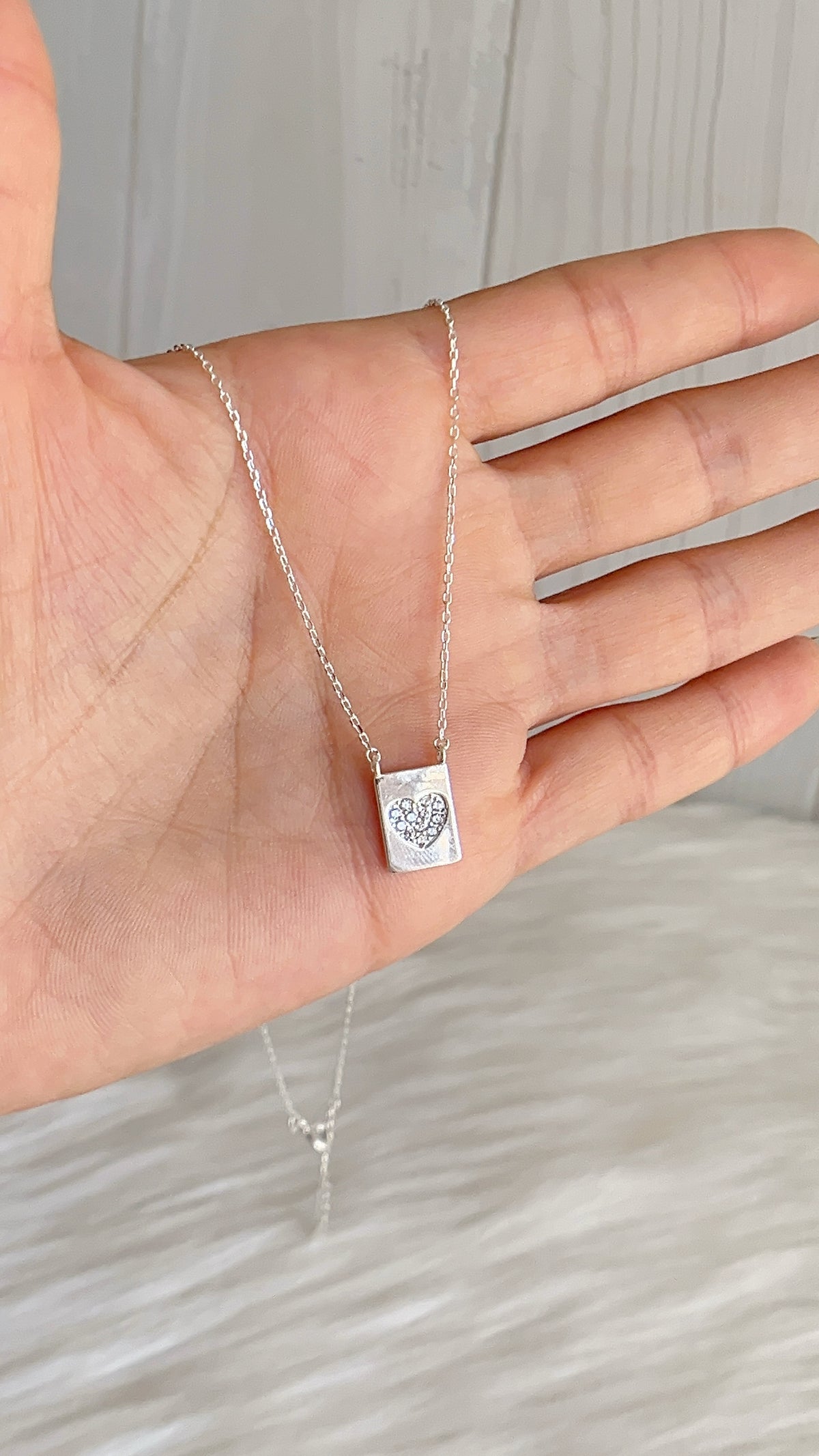 Gargantilla Dije Cuadrado de Corazon 45cm Ajustable - Plata 925