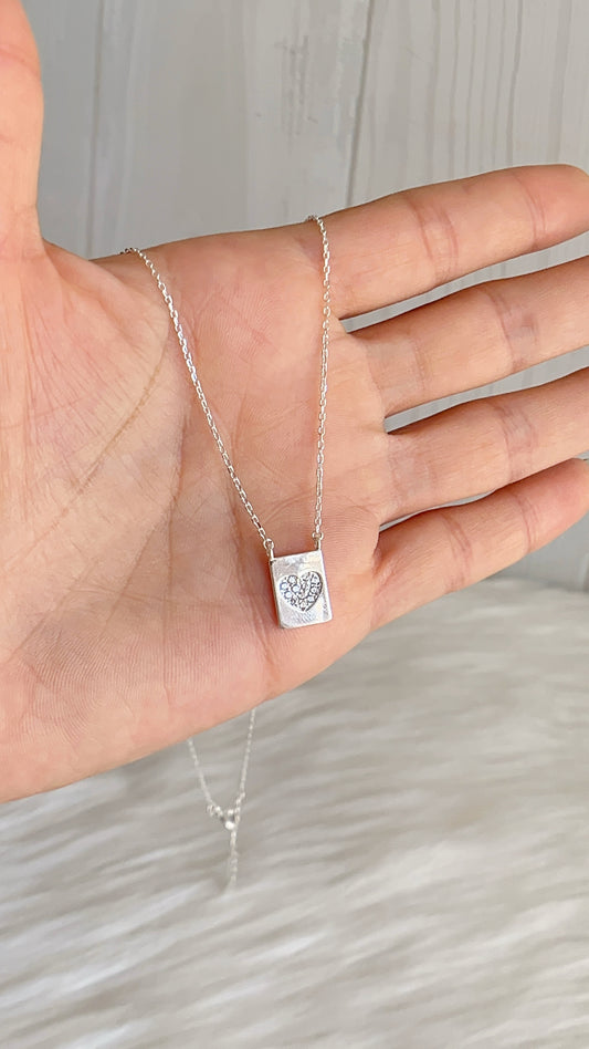 Gargantilla Dije Cuadrado de Corazon 45cm Ajustable - Plata 925