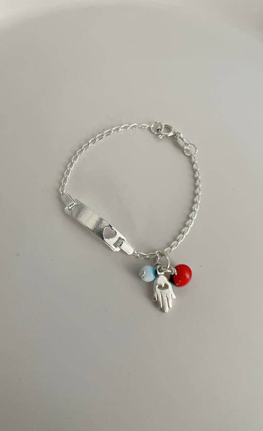 Esclava Corazon con Dijes Pionia, Ojo y Mano - Plata 925