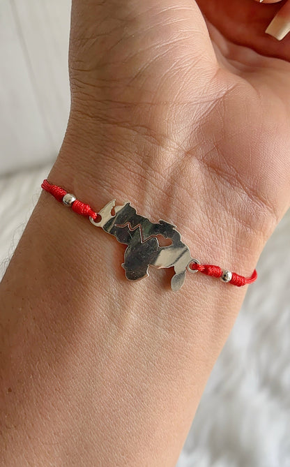 Pulsera Ajustable Mapa Venezuela Corazon - Plata 925