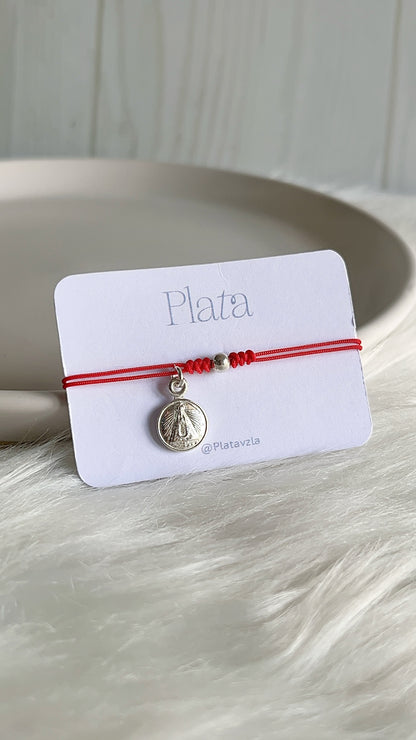 Pulseras Hilo Ajustables con Virgen del Valle 1cm Plata 925