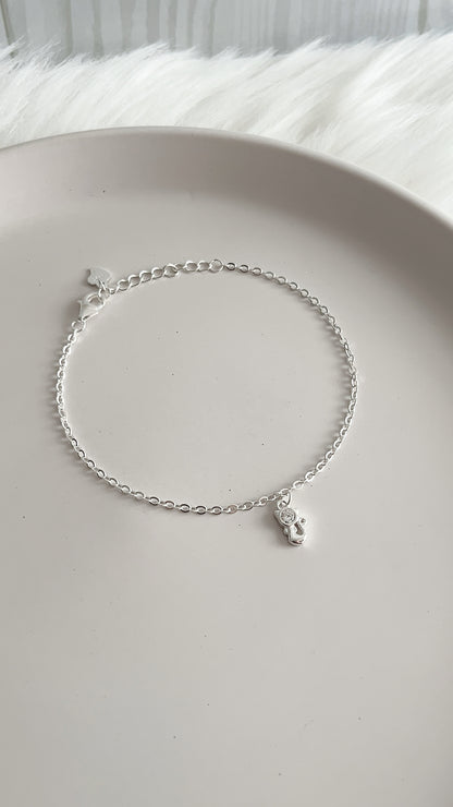 Pulsera Dije Gato 20cm Ajustable- Plata 925