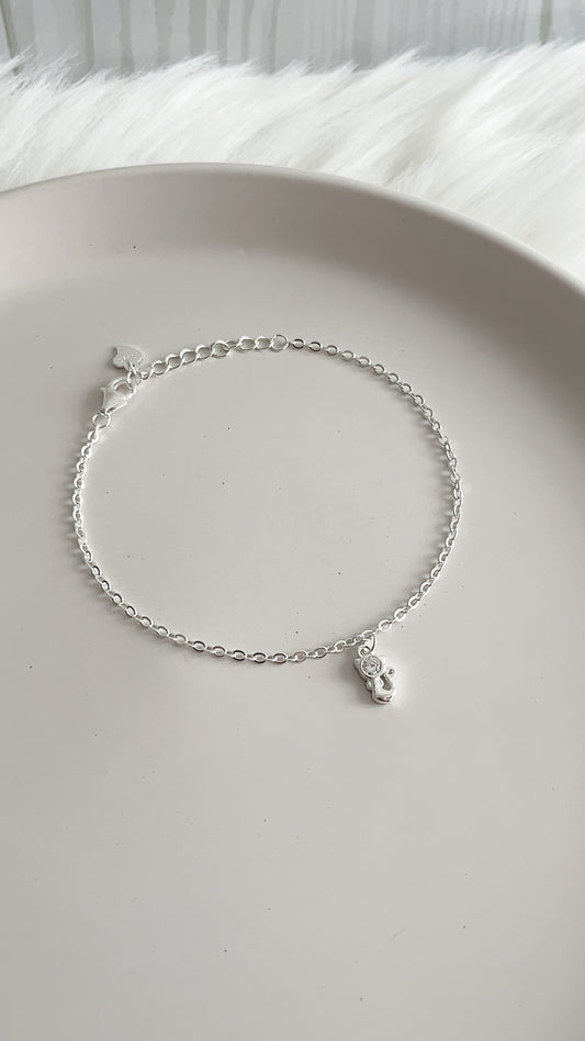 Pulsera Dije Gato 20cm Ajustable- Plata 925