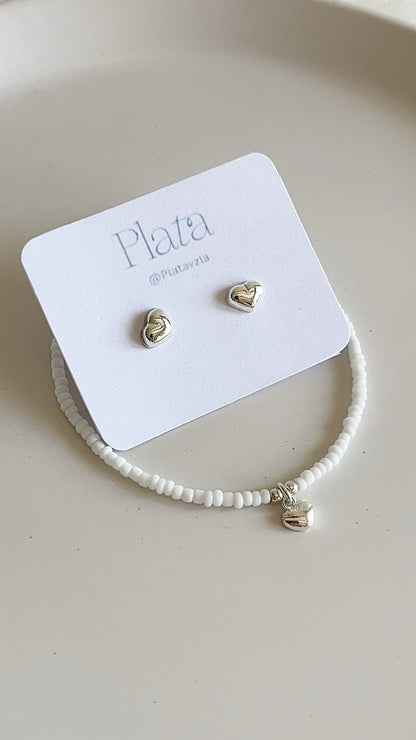 Set Pulsera Mostacilla 17cm - Zarcillos 6mm - Plata 925