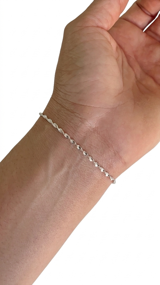Pulsera Entorchada Diamantada 19cm Plata 925