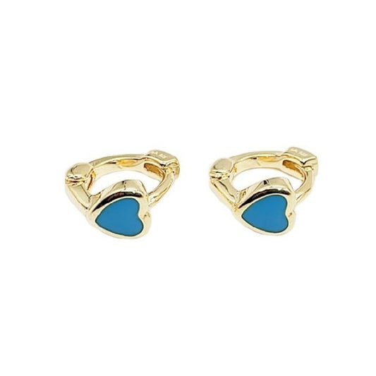 Argollas Doradas Corazones azul o rojo 1cm