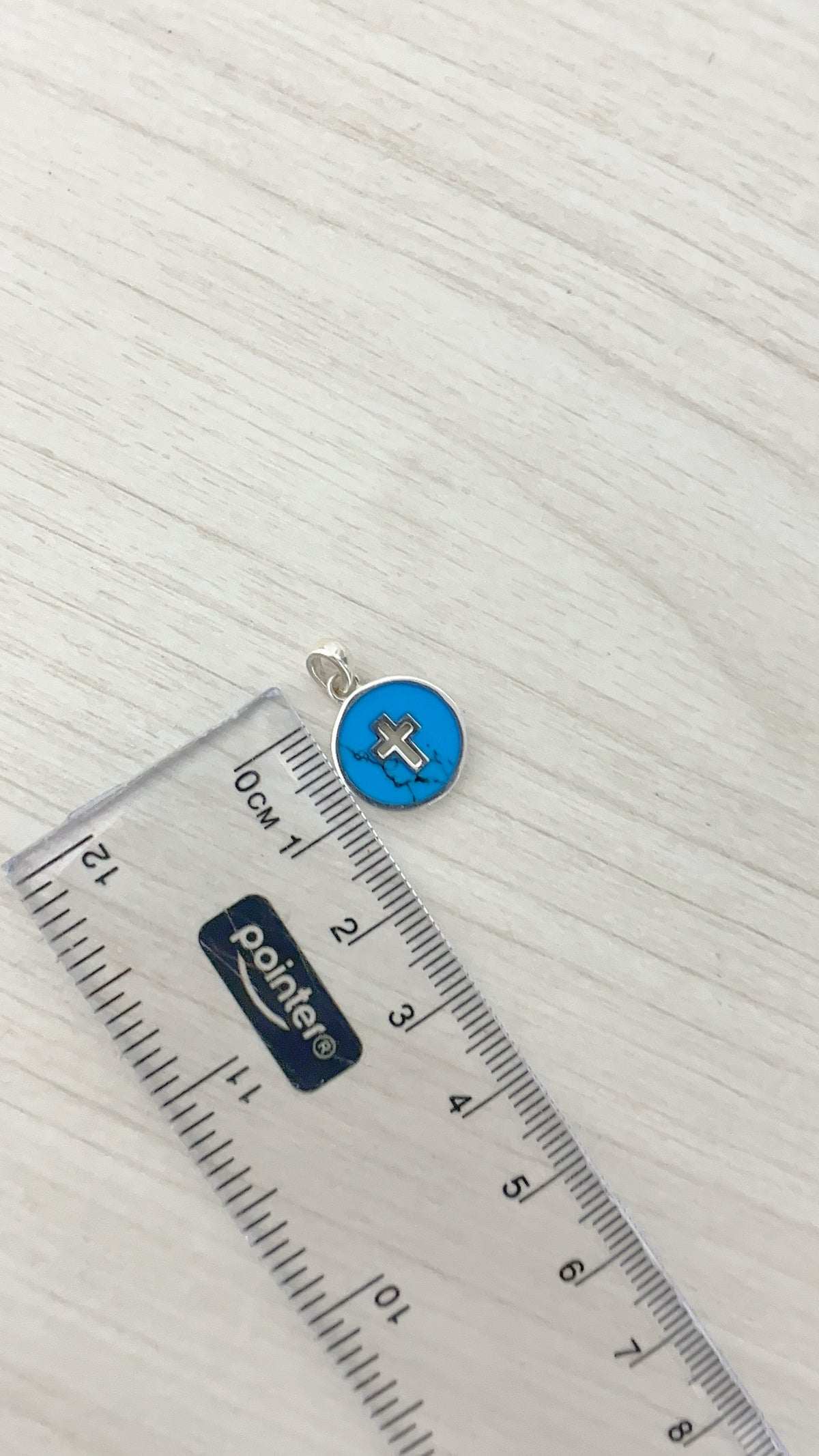 Dije Turquesa Redondo con Cruz 1,3cm - Plata 925
