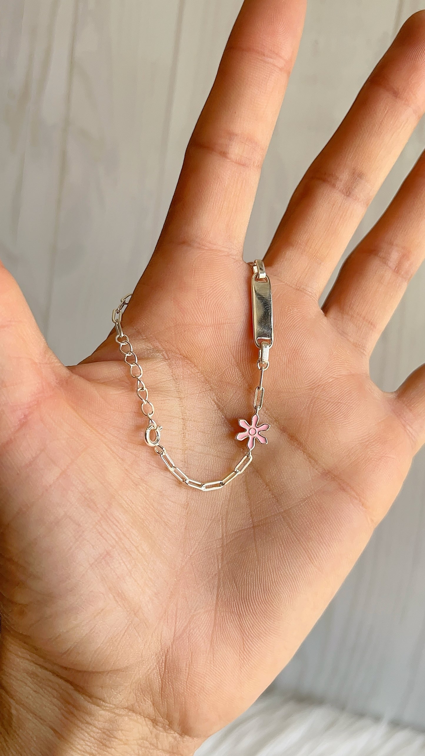 Esclava Flor Rosada 16cm Ajustable - Plata 925