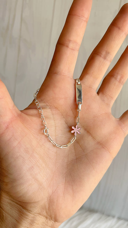 Esclava Flor Rosada 16cm Ajustable - Plata 925
