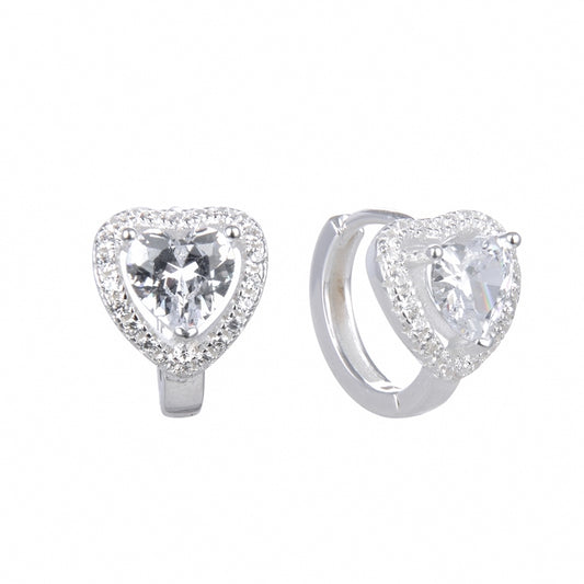 Argollas Corazones con Bordes Brillantes 1,4cm - Plata 925