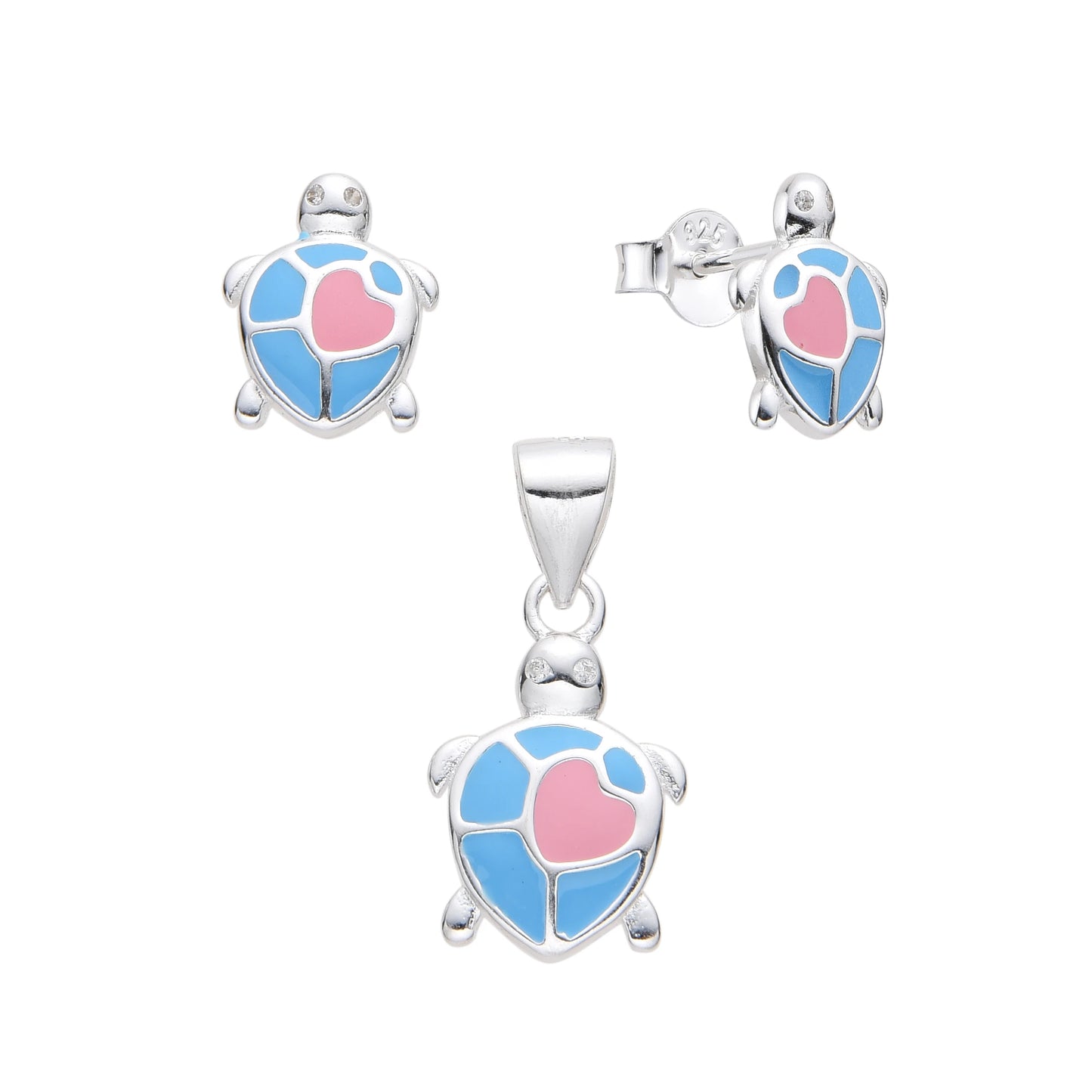 Juego Tortugas Azul con Rosado - Plata 925