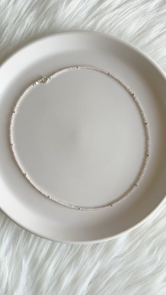 Gargantilla Cuarzo Rosado y Balines 2.2mm - 41cm - Plata 925