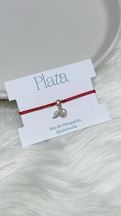 Pulsera Hoja y Perla Cultivada - Ajustable / Plata 925