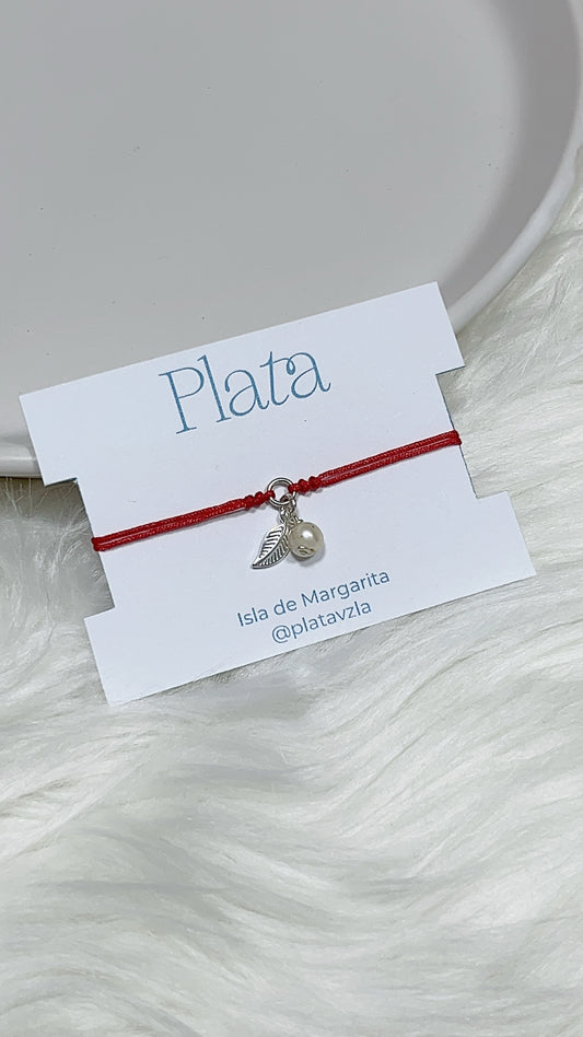 Pulsera Hoja y Perla Cultivada - Ajustable / Plata 925
