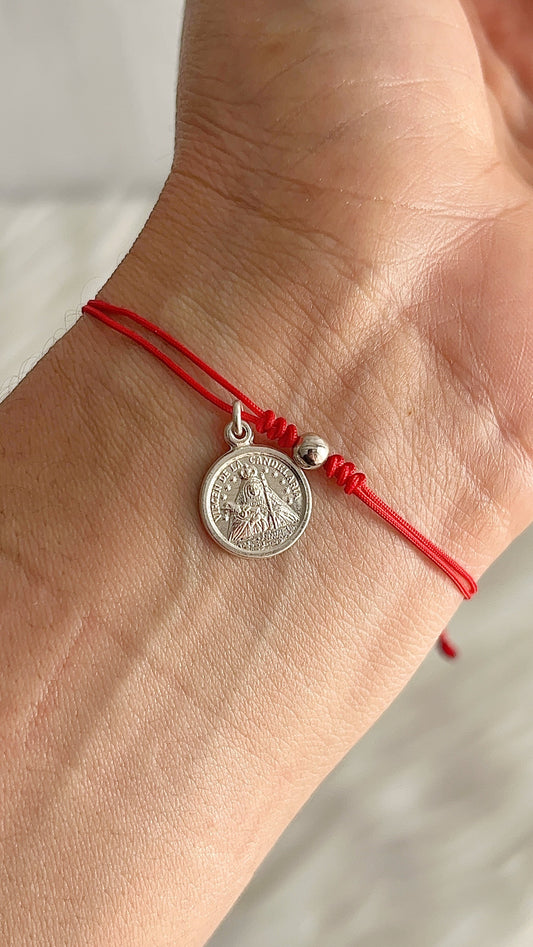 Pulseras Hilo Ajustables con La Candelaria 1,2cm Plata 925