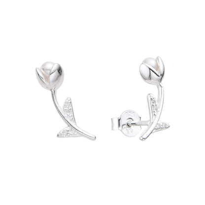 Zarcillos Tulipanes con Perla Cultivadas - Plata 925