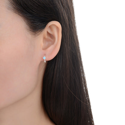 Argollas Cristal Azul 1cm - Plata 925