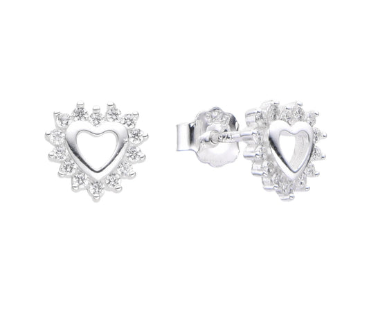Zarcillos Corazones Borden de Cristal Plata 925