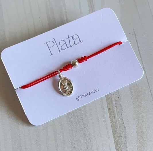 Pulseras Hilo Ajustables con San Miguel 0,9cm Plata 925