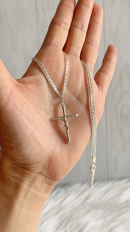 Cadena 45cm, 60cm y 70cm con Cristo 3.2cm - Plata 925