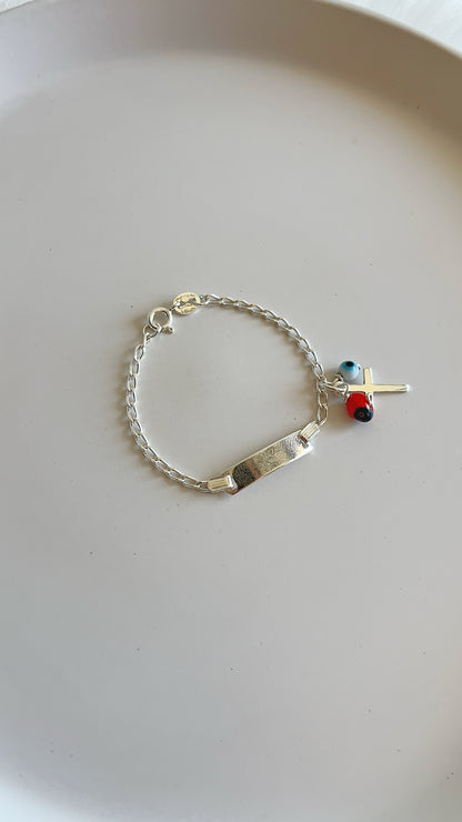 Esclava con Dijes Pionia, Ojo y Cruz - Plata 925