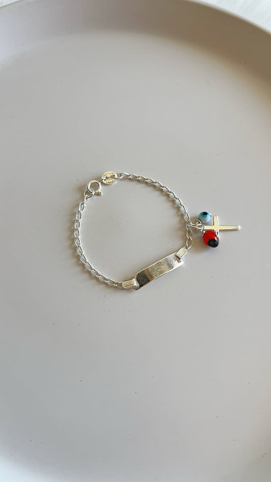 Esclava con Dijes Pionia, Ojo y Cruz - Plata 925