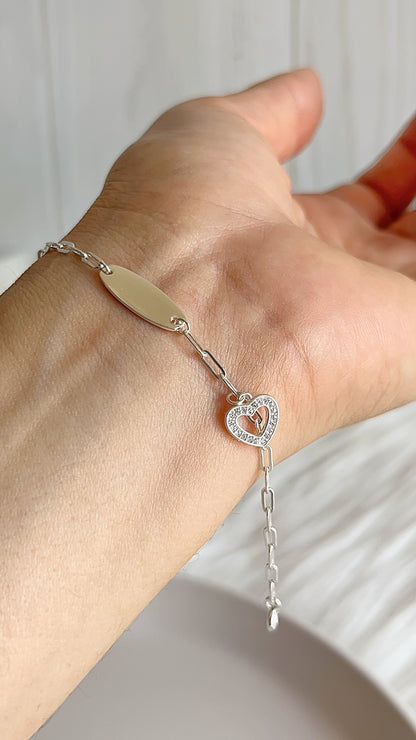 Esclava Tejido Paper Clip Dije Corazón 16cm Ajustable - Plata 925