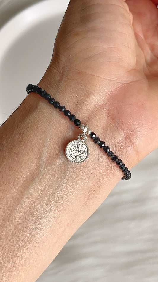 Pulsera Ágata con San Benito 17cm - Plata 925