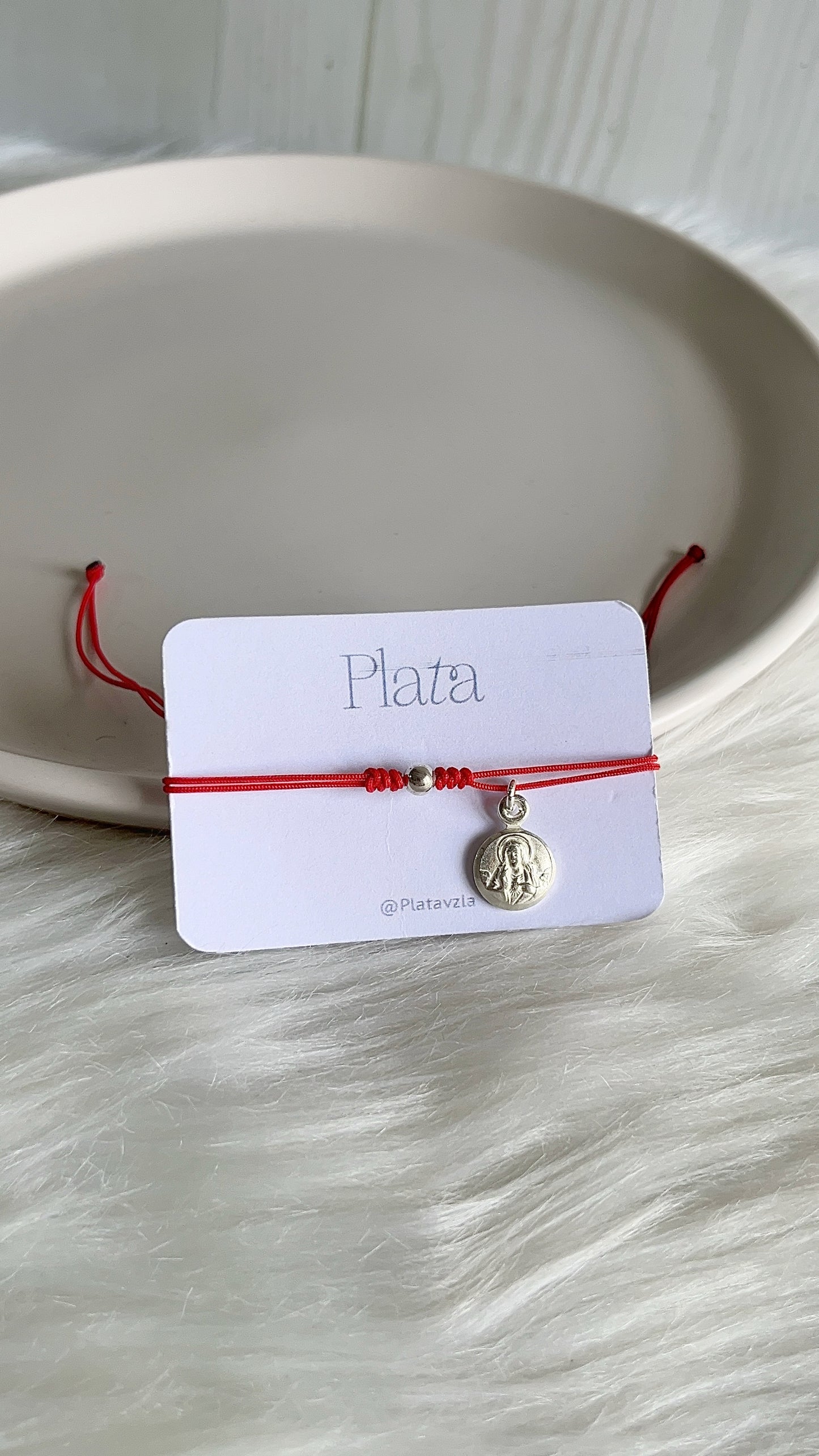 Pulseras Hilo Ajustables con Corazon de Jesús 1cm Plata 925